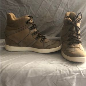 Tan suede wedge sneakers